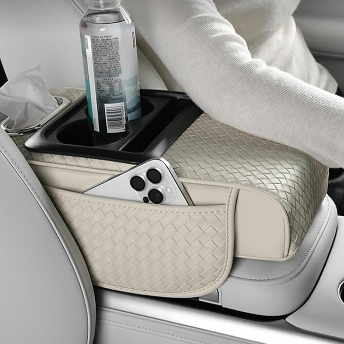 Car Armrest Cushion Cover Car Center Console Memory Foam Booster Pad with Storage Pocket and Tissue Hole for Sedan Vehicle (Cupholder - Red, 13.39 * 7.68 * 2.95'' / 34 * 19.5 * 7.5cm)