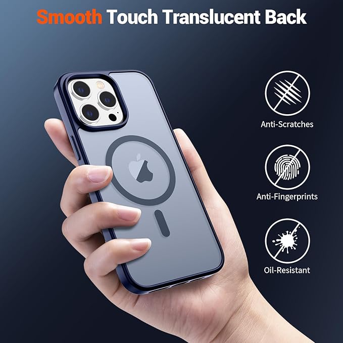 SUPFINE Magnetic for iPhone 15 Pro Max Case (Compatible with MagSafe) (Military Grade Drop Protection) Slim Translucent Matte Shockproof with Anti-Fingerprint Phone Case,Navy Blue