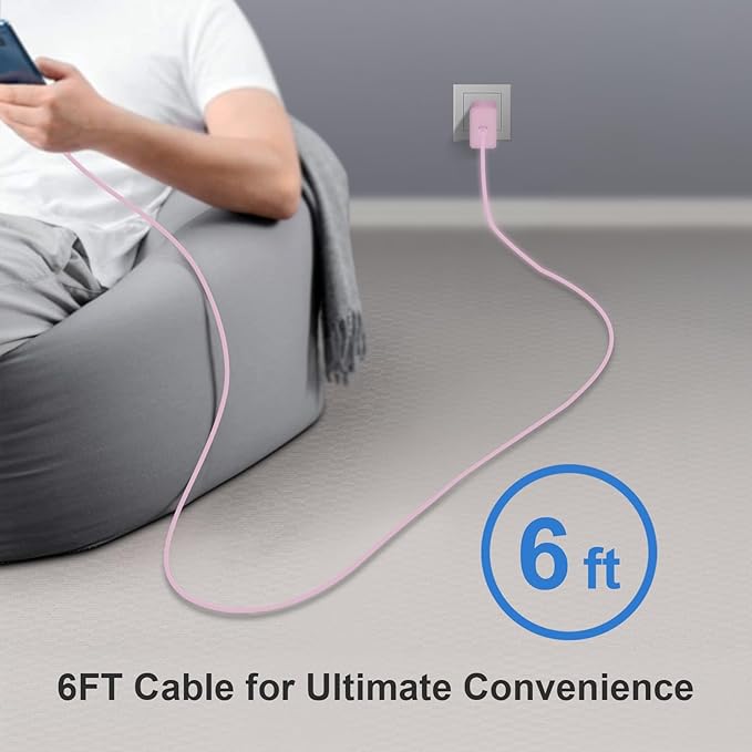 45W Type C Charger, USB C Charger 2-Pack iPhone 15 16 Charger 6FT with iPhone 16/16 Plus/16 Pro/16 Pro Max/iPhone 15/15 Pro Max/iPad Pro/AirPods/Galaxy S24 S23 S22 S21,Android Charger(Pink)