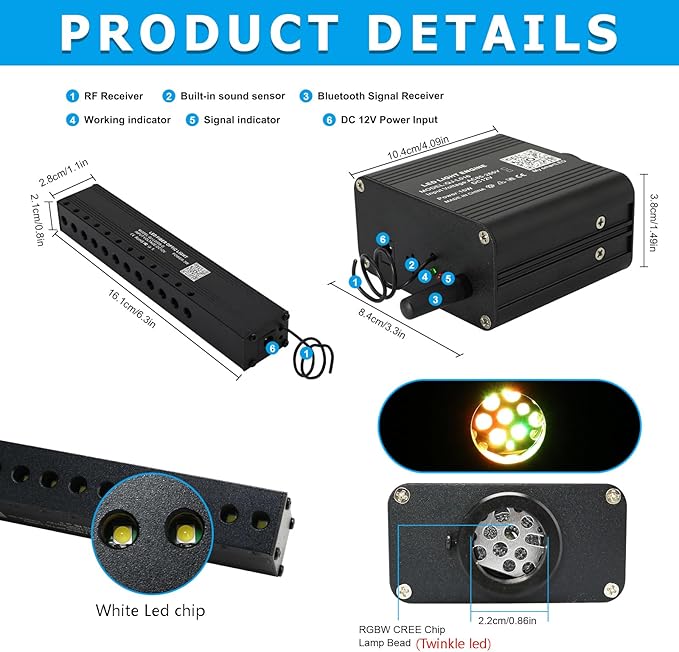AMKI Upgraded 16W Twinkle Starlight Headliner Kit Shooting Star Twinkle+Sound Activated 450pcs 0.03in 9.8ft Cables Fiber Optic Lighting Meteor Kit for Car Home Ceiling Roof Decor