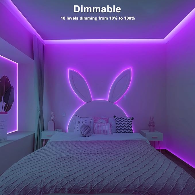 Tatazone 32.8ft Purple COB Led Strip Lights with Remote, Dimmable Bright Dotless Adhesive Indoor Led COB Light Strip for Cabinet, Painting, Room, Bed