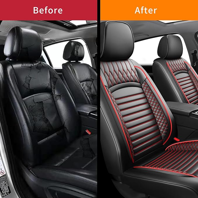 Fit Outback Car Seat Covers for Subaru Outback 2010-2024 2025 2026 - Upgraded Premium Waterproof & Breathable Leather, Airbag Compatible, All-Weather Seat Cushion Protector (2 Front/Black+Red)