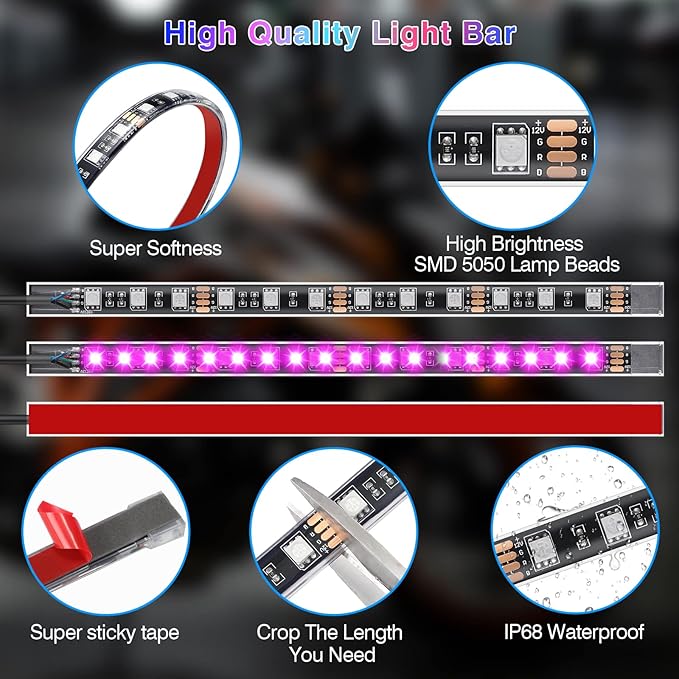 16PCS Motorcycle RGB LED Light Kit with Handlebar Switch Brake Turn Signal, Multicolor Underglow Lights with APP/RF Remote, Neon Strips Accent 12V Waterproof for Cruiser,Touring & Adventure Motorcycle