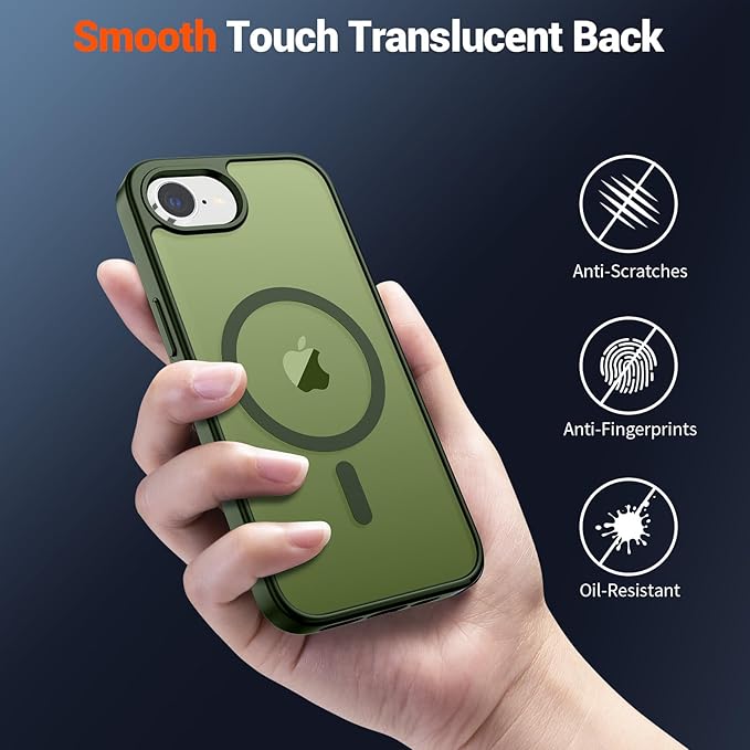 SUPFINE Magnetic for iPhone 17e Case/iPhone 16e Case 2025 (Compatible with MagSafe)(Military Grade Drop Protection) Slim Translucent Matte Shockproof with Anti-Fingerprint Phone Case,Cangling Green
