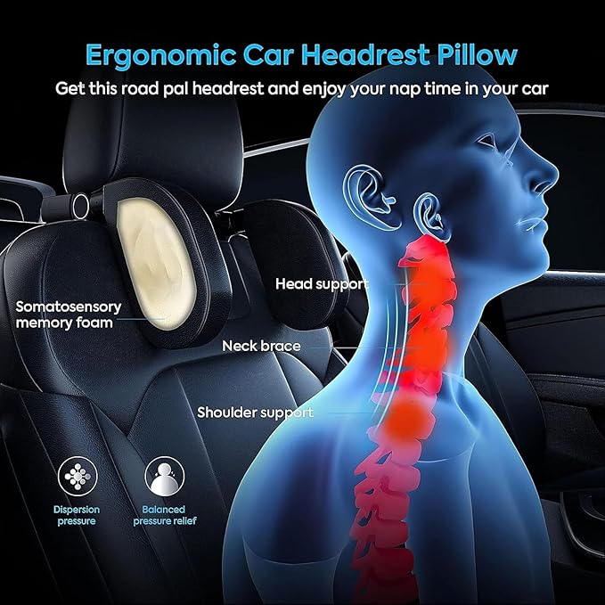 Headrest Lumbar Pillows Car Seat for Honda HRV CRV CRZ BRV 2001-2025, Ergonomic Neck Back Support Cushion, Comfortable Breathable Washable Cover, Memory Foam, Blue