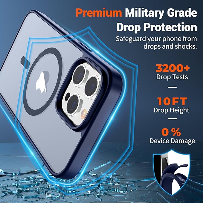 SUPFINE Magnetic for iPhone 12 Pro Max Case (Compatible with MagSafe) (10 FT Military Grade Drop Protection) Slim Translucent Matte Shockproof with Anti-Fingerprint Phone Case,Navy Blue