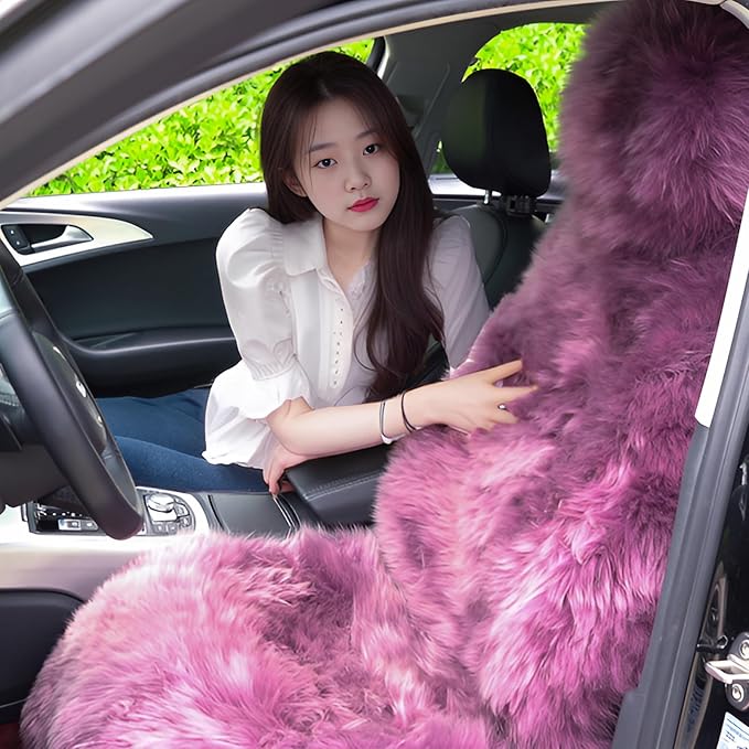 Fluffy Genuine Sheepskin Car Seat Cover-Fuzzy Real Fur Auto Cushion-Universal Fit Soft Long Wool Pad for Front Driver Accessories Protecter Truck, SUV, Van (Peacock Blue, 2 Pcs Front Seat Cover)