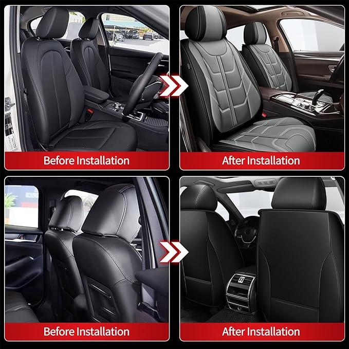 TTX LIGHTING Car Seat Covers fit for Chevrolet Tahoe 2011-2026 Front Seat: Premium Leather Automotive Seat Cover with Airbag Compatible Waterproof (2 Seats, Black & Gray)