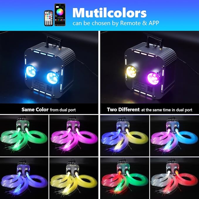 AMKI High Brightness Dual Color 32W Twinkle Sound Mode RGBW Light Source Engine Driver Remote/APP Control Dual Port Starlight Box Motor for Fiber Optic Star Ceiling Light Kit