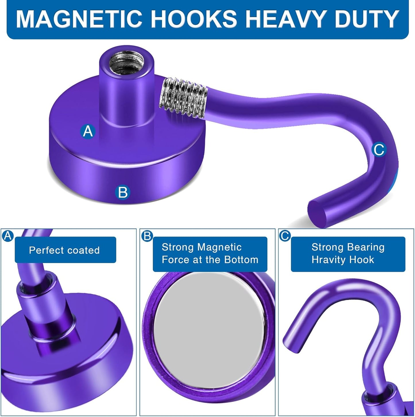 LOVIMAG Cruise Essentials, 150Lbs Cruise Door Magnets, Purple Magnet Hooks for Cruise Cabin Strong Magnetic Hooks for Hanging, Refrigerator, Celling -6 Pack