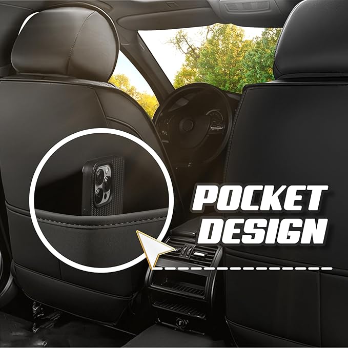 Car Seat Covers for Hyundai Sonata 2002-2026, Premium Nappa Leather Car Seat Cover, Stylish Sport Seat Covers， Automobile Seat Cover Sets.(Luxury 2 Seats/Black Blue)