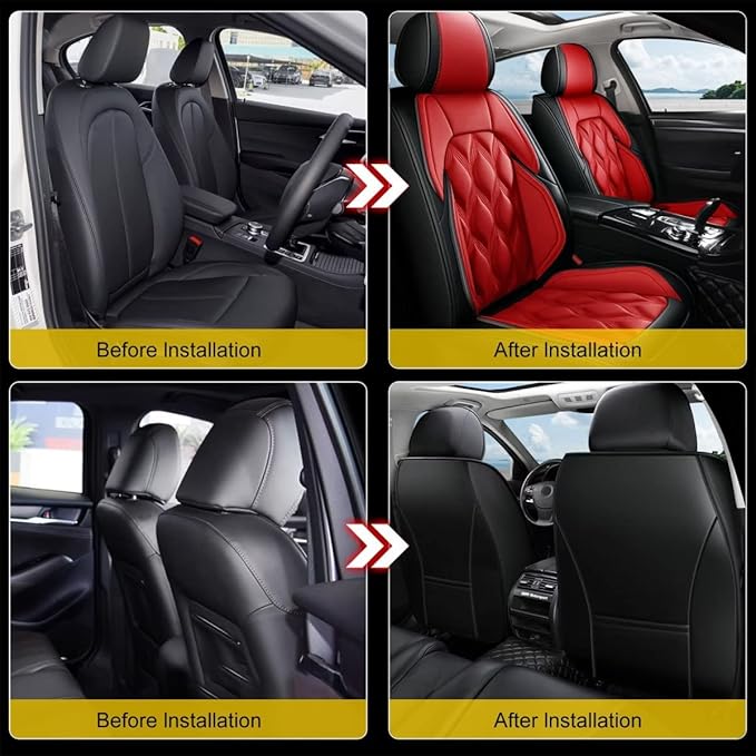 AOMSAZTO Front Seat Covers Fit for Hyundai Sonata 2007-2026 Waterproof Faux Leather Car Seat Cover Compatible with Airbag(2PCS Front, Black&Red)