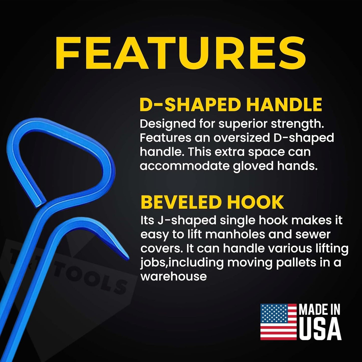 T&T Tools 36-Inch Manhole Hook - Heavy Duty Single Hook for Lifting Manhole Covers, Storm Drains, Septic Tank Risers - Rigid Hex Alloy Steel Tool for Lifting, Pulling, and Removing Covers - 6 Pack