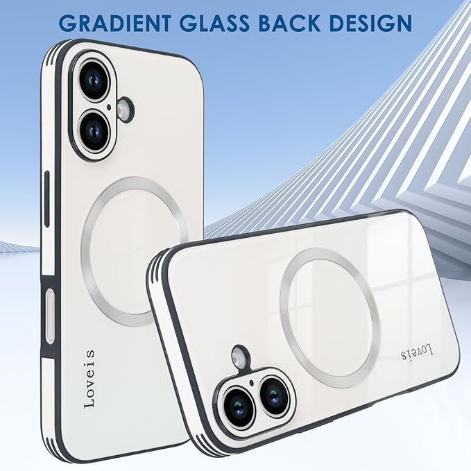 Guppy Compatible with iPhone 16 Plus Case Magnetic, with Full Camera Lens Protector [Compatible with MagSafe] Scratch Resistant Gradient Glass Back Cover Phone Case-White