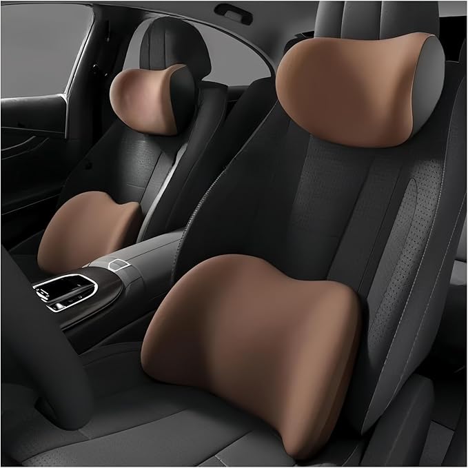 Car Neck Pillow and Lumbar Support Cushion - Memory Foam Backrest for Driver Seat Comfort(Olive Green)