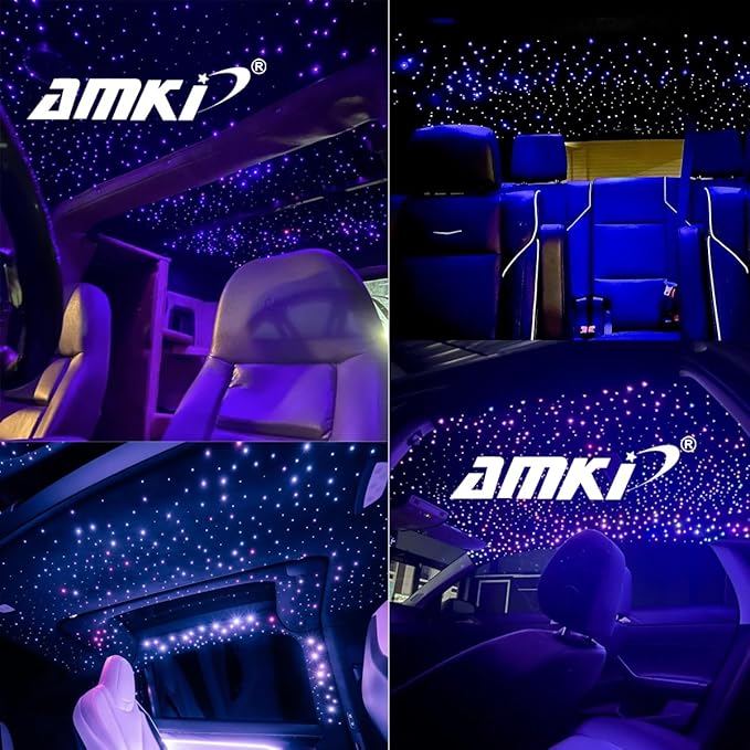 AMKI High Brightness 32W Twinkle 800pcs 0.03in 13.1ft Fiber Optic Starlight Headliner Kit for Car Home Roof Ceiling Decoration Fiber Strands RGBW Starlight Box Sound Activated APP Remote Control