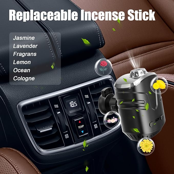 Car Star Projector with Air Freshener, Ceiling Ambient Light with 6 Scents, Auto On/Off, Vent Clip Accent Light with Diffuser(Saturn)