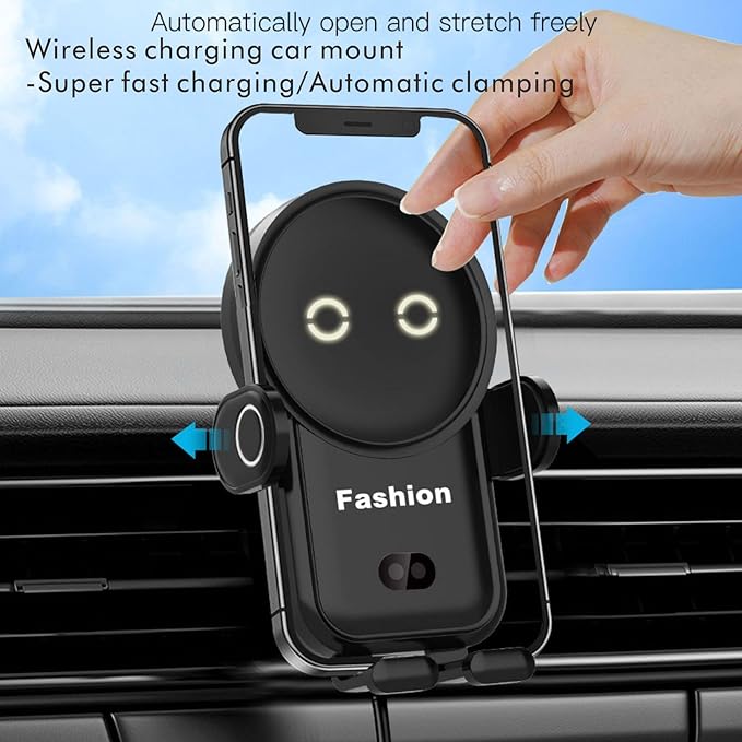 Cell phone holder wireless car charger,15W Auto Clamping Phone holders for your car fit for iPhone 16 15 14 13 12 Mini Pro Max 11 XR, Samsung Galaxy S24 Ultra S23 S22 S21+ Note 20 (Red)
