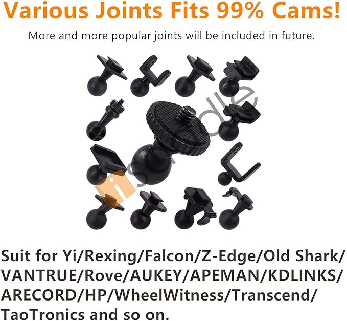 Dash Cam Mirror Mount Holder - Professional Rearview Mirror Dash Cam Mount with Various Joints fits Yi/Rove/Rexing/Falcon/Old Shark/VANTRUE/KDLINKS/WheelWitness On-Dash Mounted Cameras