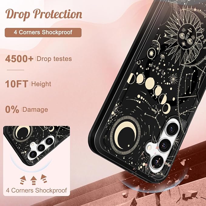 for Samsung Galaxy A16 5G Phone Case - Compatible with MagSafe Women Girls Cute Magnetic Protective Cover Girly Kawaii Aesthetic Sun Moon Heavy Duty Shockproof Design for Samsung A16 5G Case