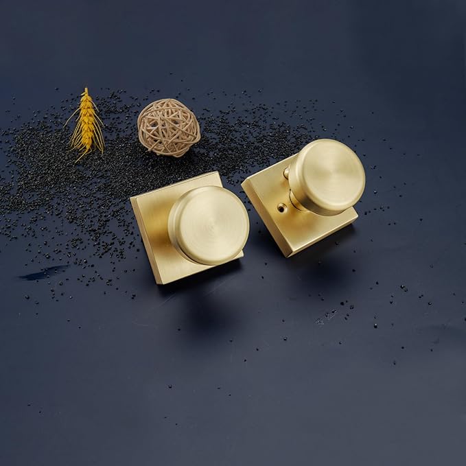 Brushed Gold Door Knobs Interior, Pismo Doorknobs with Square Rosette for Closet