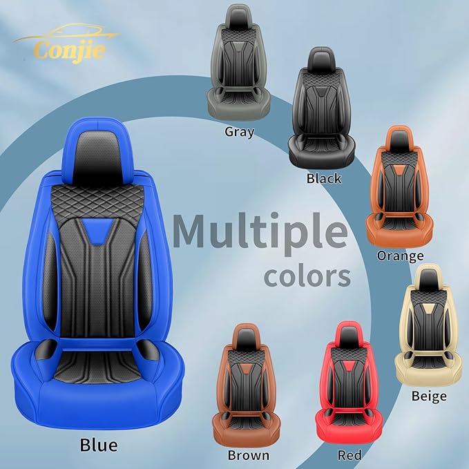Fit Juke Car Seat Covers Compatible with Nissan Juke 2012-2015 2016 - Premium Leather， Waterproof Breathable， All-Weather Seat Cushion Protecto&Airbag Compatible (2 Front Seat Blue&Black)
