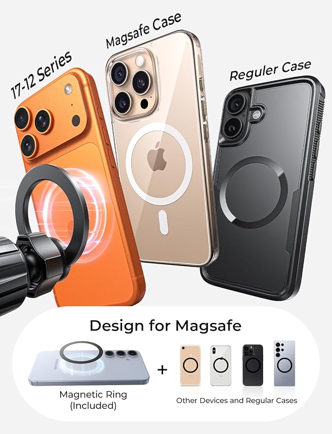 LISEN for MagSafe Car Phone Mount -2026 Strong Magnets Magnetic Phone Holders for Your Car Vent&Dash Magnet Cell Phones Holder Mount Car Accessories for Men Women fit iPhone 17 16 15 14 13 Kits