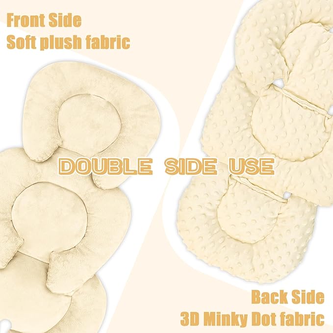GFU Infant Car Seat Insert Head and Body Support, Reversible Newborn Insert for Carseat with Strap Pads, Soft Stroller Cushion Pillow Insert for Boys and Girls, Fits for Stroller, Swing, Beige