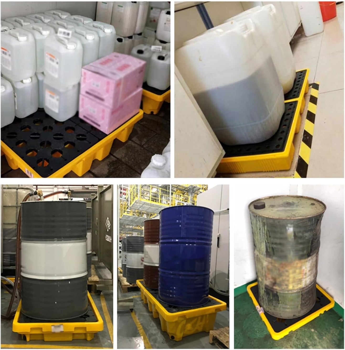 Drum Containment Spill Pallet, Industrial Nestable Oil Drums Leak-Proof Tray, Garage Storage Detachable Anti Slip Polyethylene Platform with Drain (Color : Yellow-5 Pack, Size : 26.4"x26.4"x