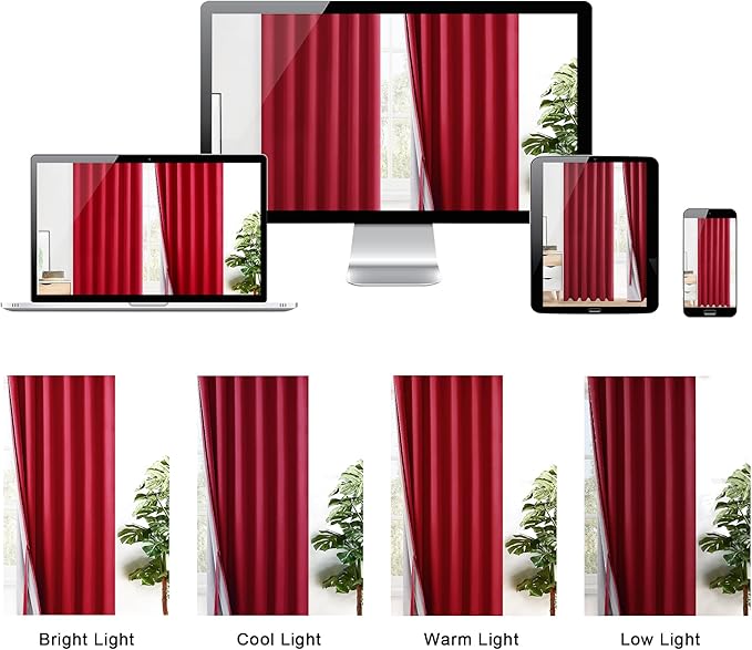XWZO Full Shading Blackout Curtains 95 Inches Length - Heat and Light Blocking Ring Top Window Drapes with Black Liner Backing for Bedroom Sewn with Tiebacks, Christmas Red, W52 x L95, Set of 2