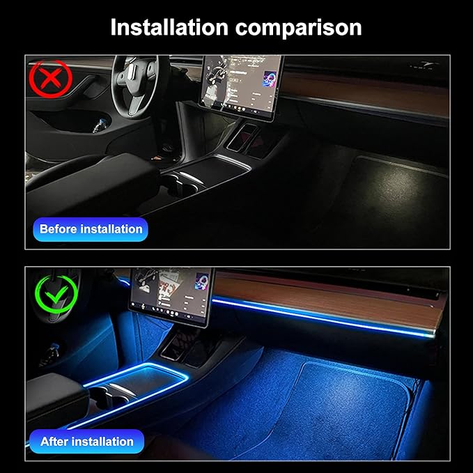 Car Ambient Lighting Kit 64 Colors Multicoloured Music Optic Fiber RF Remote + APP Control Car DIY Decorative Atmosphere Lighting DC 12V 1W 6m