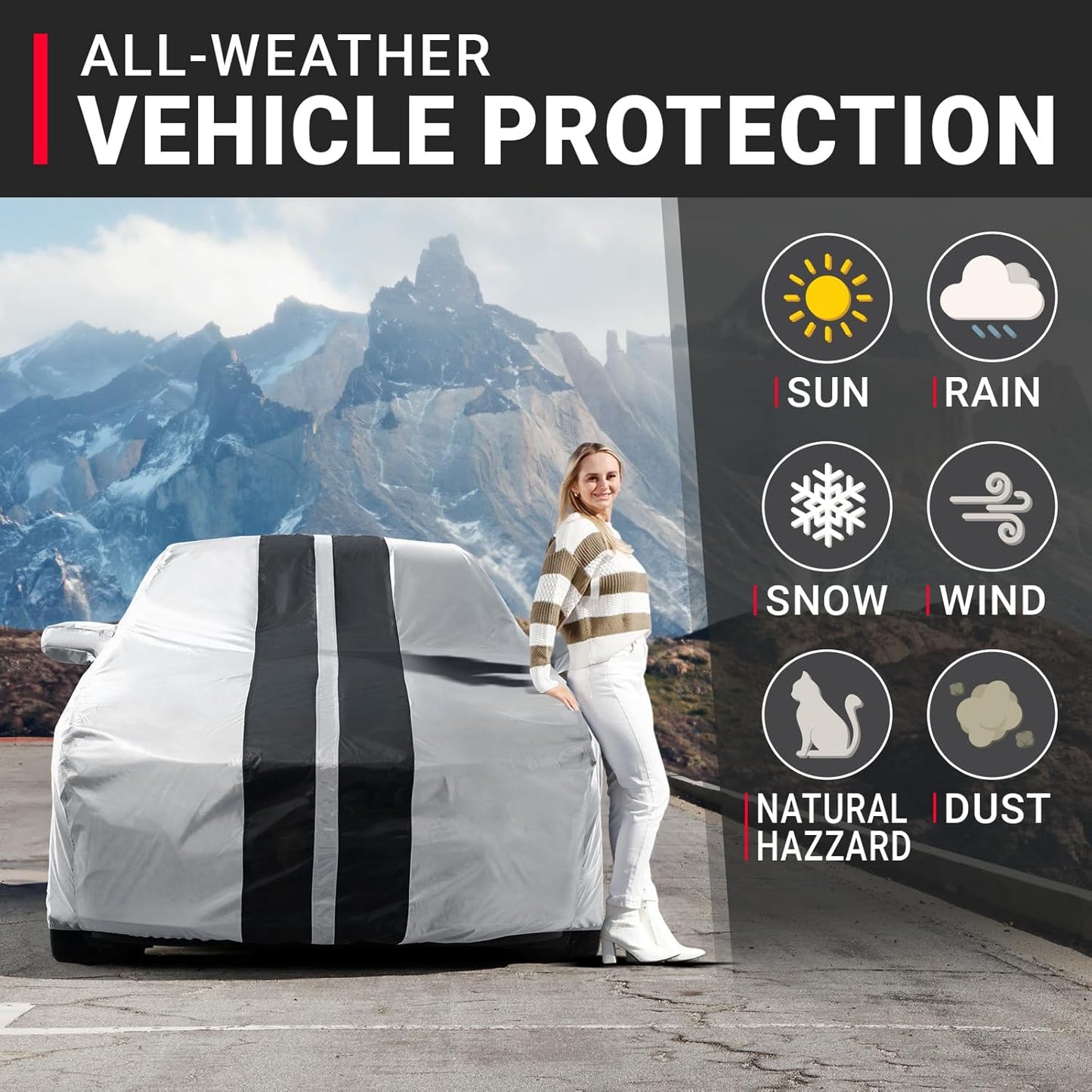 iCarCover Custom Car Cover for Chevy Master (1933-1942) Waterproof All-Weather Rain Snow UV Sun Protector Full Exterior Indoor Outdoor Car Cover (Stripe - Gray/Black)