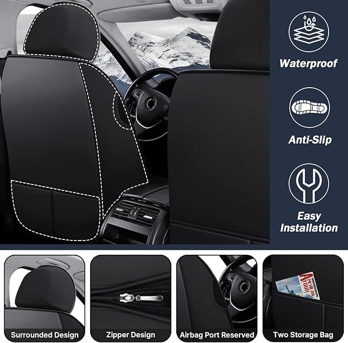 Car Seat Cover 7 Seats for Hyundai Palisade 2020-2025, Durable Wear Resistant Waterproof Sport Seat Cover, Breathable No Odor Premium Leather Vehicle Seat Covers.(Standard,Black Blue)