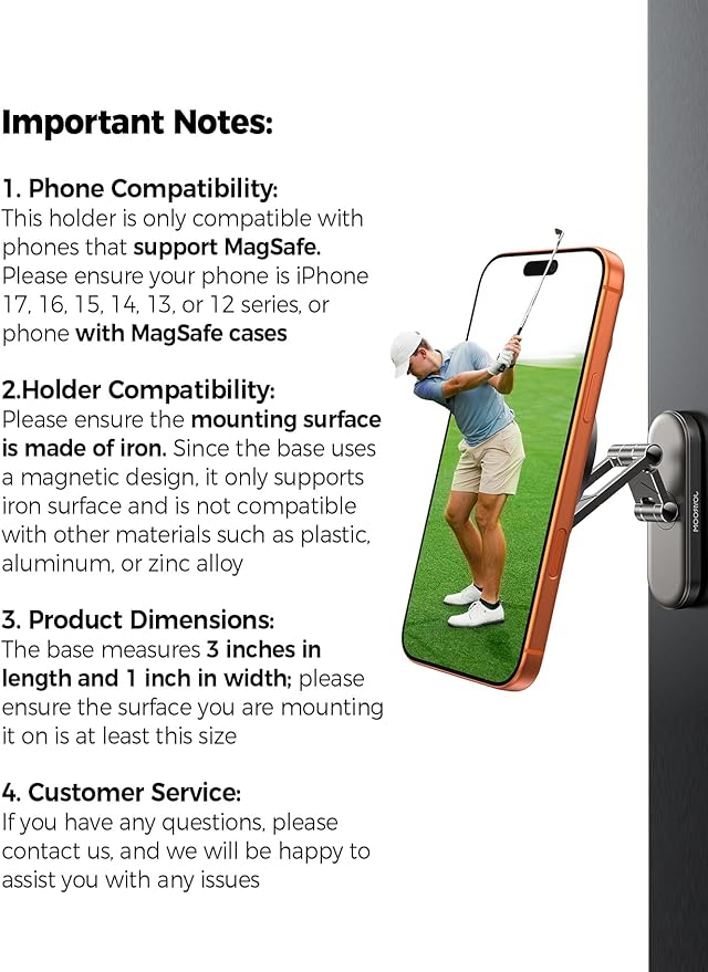 Upgraded Magnetic Golf Cart Phone Holder, [Tri-Fold+All Alloy] Golf Gifts for Men Him Golfers Father, 2026 Golf Cart Accessories Compatible with MagSafe iPhone 17-12 for Club Car, EZGO, Yamaha