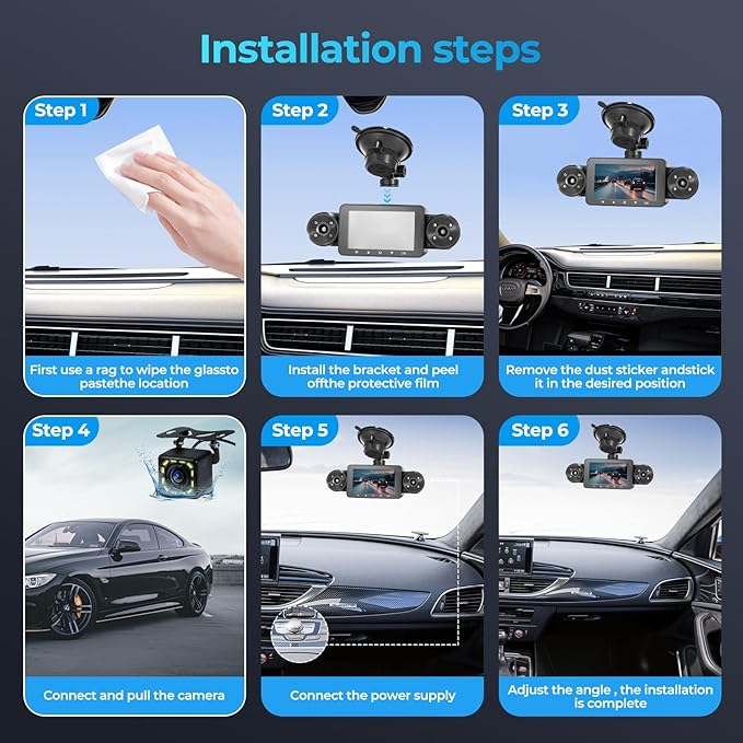 4 Channel Dash Cam 360° View, Include Front & Rear Left Right Camera Support 4 Way Recording, 32GB Card, 3” IPS Screen/Night Vision/WDR/24H Parking/G-Sensor（2G/4G/8G / 3 Split Screen (4 Channel)