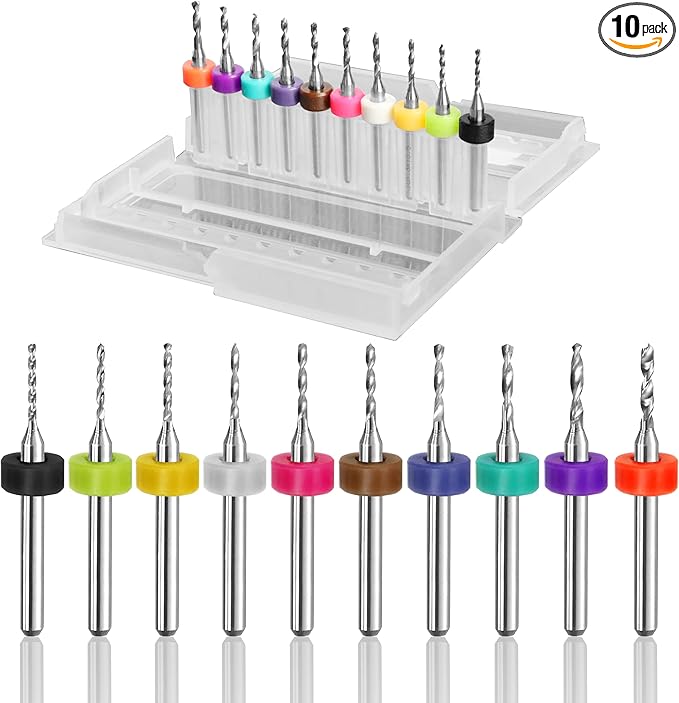 Micro Drill Bit Set, 10pcs Tungsten Drill Bits (1.1-2.0mm) for Jewelry, Models, Crafts, PCB, Hobby & Small Drilling Projects