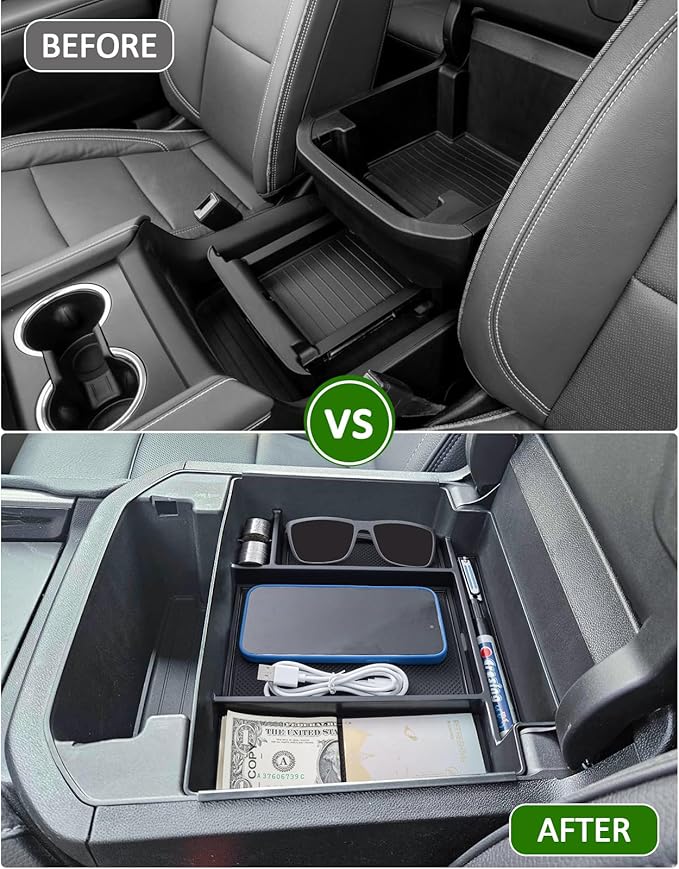 TOPINSTALL Power-Sliding Console Tray Compatible with 2021-2026 Chevy Tahoe/Suburban/GMC Yukon Accessories, Full-Size Armrest Organizer Black (Not for Standard Console with Charging Socket!)