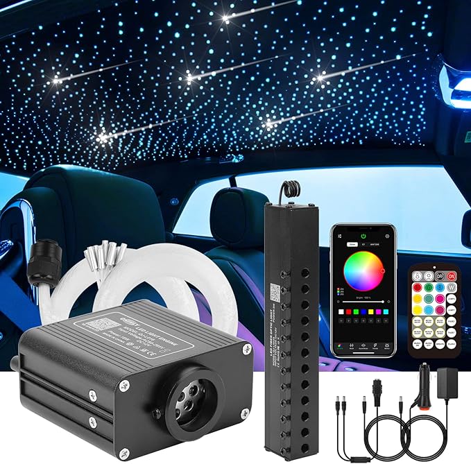 CHINLY Meteor Twinkle 460pcs 9.8ft 0.03in Star Headliner Fiber Optic Lights kit+Shooting Stars Light kit,Music Mode Bluetooth APP Control Remote,RGBW Star Lights for car Headliner/Ceiling/Theater