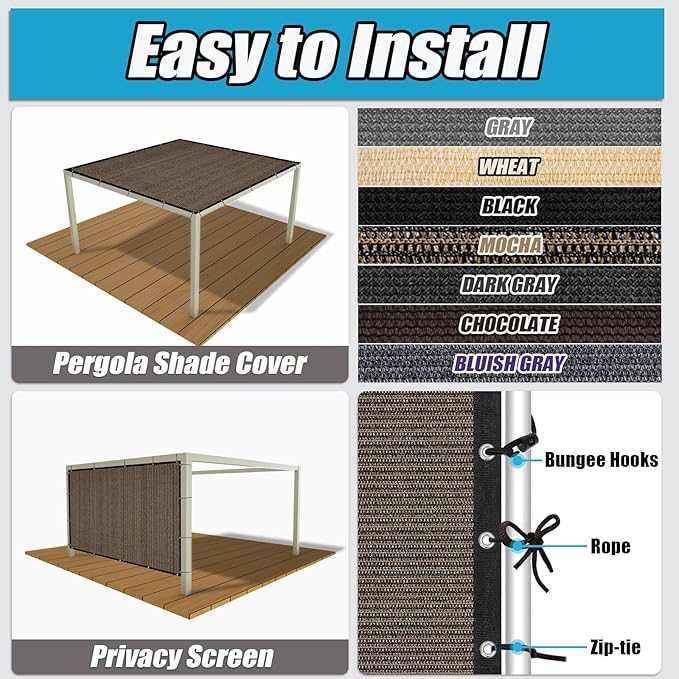 Amagenix 90% Sun Shade Cloth with Grommets, 4' x 8' Pergola Replacement Shade Cover Canopy Privacy Screen for Outdoor Patio Garden, Mocha (We Customized)