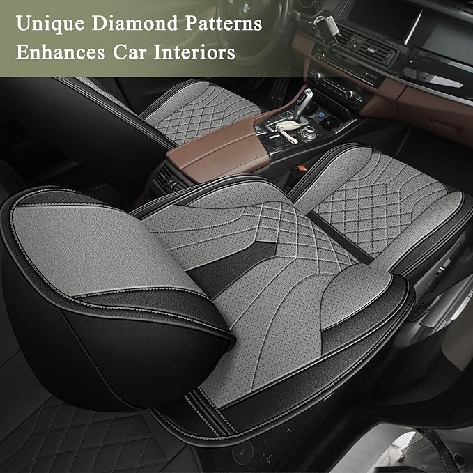 Car Seat Covers for Honda Accord 2003-2017: Breathable Perforated Leather Seat Cover (Full Set, Black & Grey)