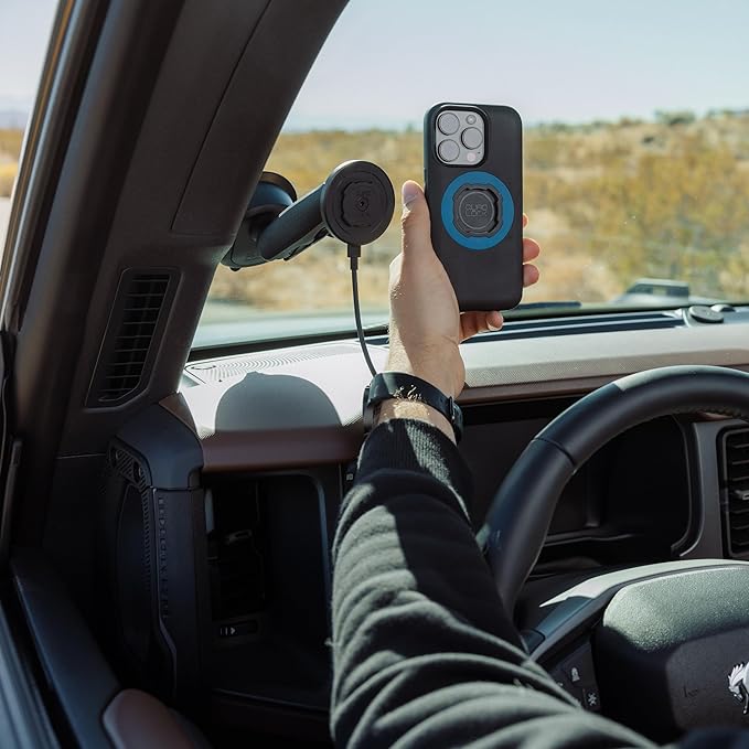 Quad Lock Heavy Duty Suction Car Phone Mount with MAG Phone Case and MAG Wireless Charging Head for iPhone 16 Pro Max