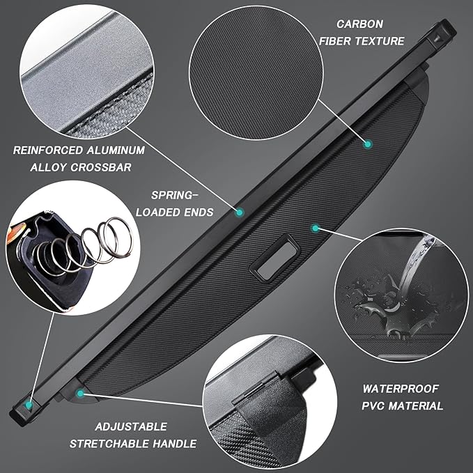 Cargo Cover for Lincoln Nautilus 2024 2025 2026 Accessories Retractable Trunk Cover Security Shielding Shade Cargo Luggage Cover Trunk Nautilus Privacy Protection (Carbon Fiber Texture)