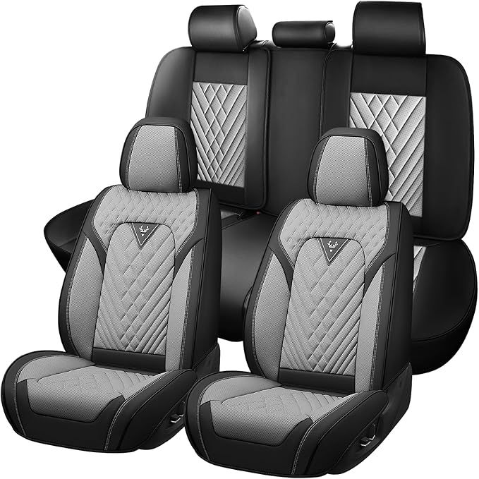 Truck Seat Covers for GMC Sierra 3500 2007-2026, Waterproof Premium Leather Full Coverage Car Seat Cover, Muscle Sport Style Auto Interior Seat Cover Sets (Full Set/Black Gray)