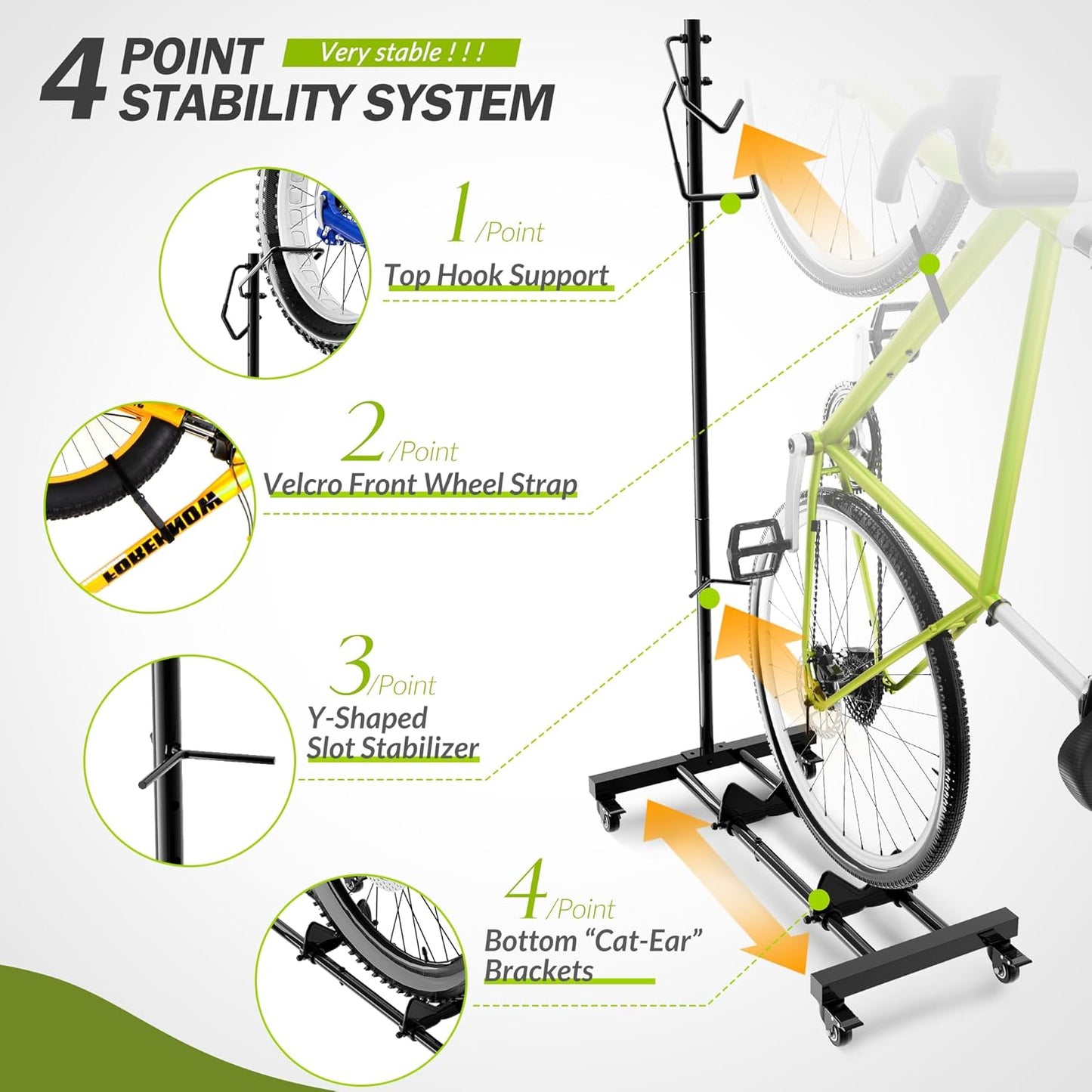 Vertical Bike Parking Stand - Adjustable Height for 29" Wheels, Space-Saving & Freestanding Bike Rack for MTB/Road Bikes,No-Drill Installation Indoor Bike Storage for Apartments & Garages
