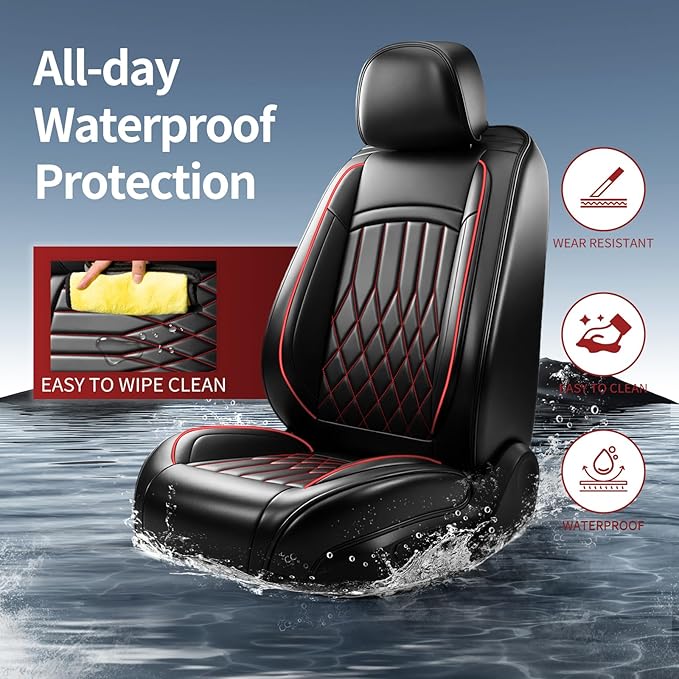 Fit for Venue Seat Covers Compatible with Hyundai Venue 2020-2026 - Waterproof Breathable Leather Automotive Seat Cushions Protector,Airbag Compatible,Full Set 5 Seats(Redline)
