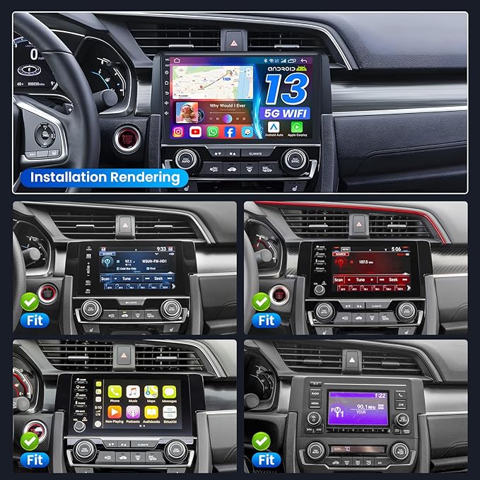 Car Stereo Radio for Honda Civic 2016-2021: 4Core + 64G ROM 9 inch Touch Screen Wireless Carplay/Andriod Auto GPS Bluetooth 5G WiFi Mirror Link Backup Camera MIC