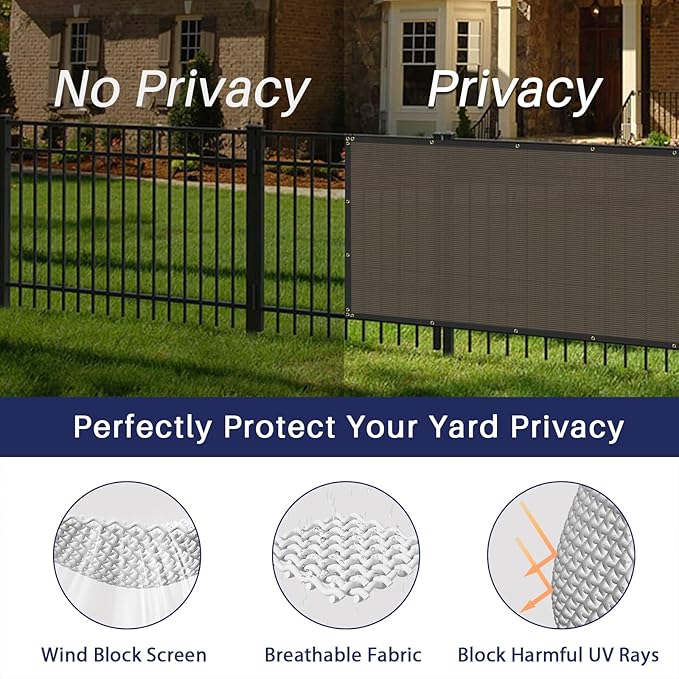 Windscreen4less Privacy Fence Screen Heavy Duty Windscreen Fencing Mesh Fabric Shade Net Cover with Brass Grommtes for Outdoor Wall Garden Yard Pool Deck, 8'x241' Brown