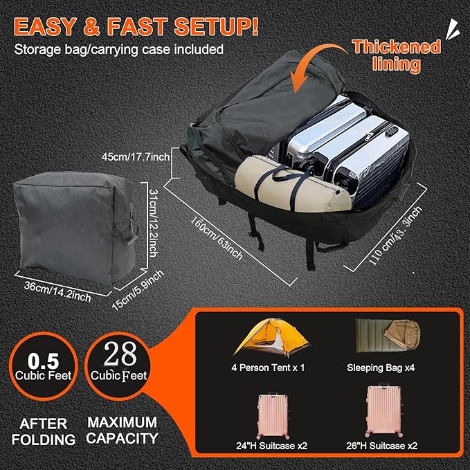 Car Rooftop Cargo Carrier Bag Waterproof Duty- Car Roof Top Carrier, Roof Top Carrying Bags 28 Cubic Feet