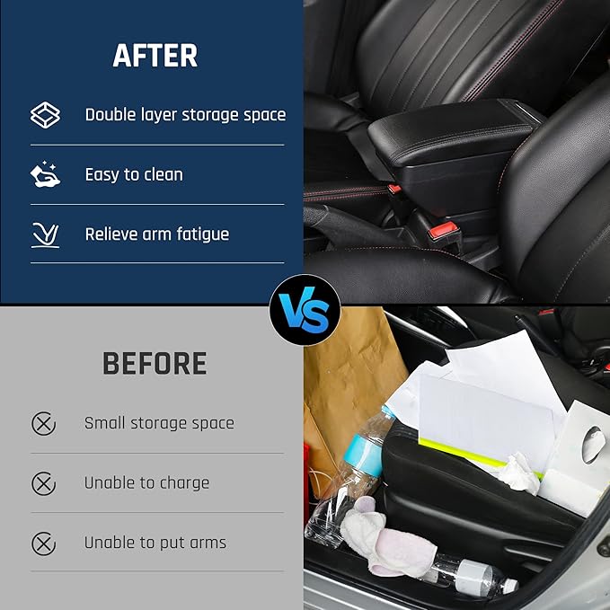 YJYWZH Armrest Box for Nissan Almera Versa 2012-2019 Car Center Storage Box Organizer Interior Hand Centre Consoles with 4 USB Ports Cup Holder Arm Rest Double-Layer Black Accessories
