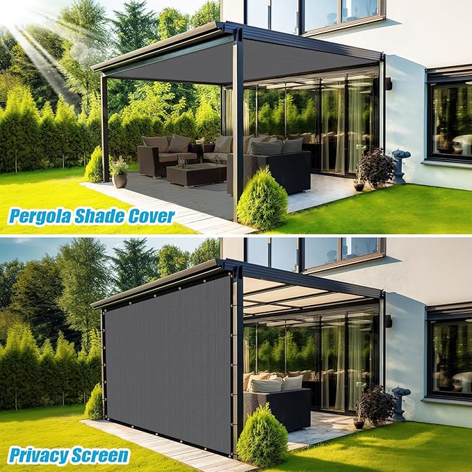 Amagenix 90% Shade Fabric 12'X 20' Gray Sun Shade Cloth with Grommets for Pergola Replacement Shade Cover Canopy, Heavy Duty, Cable Zip Ties Included (We Customized)
